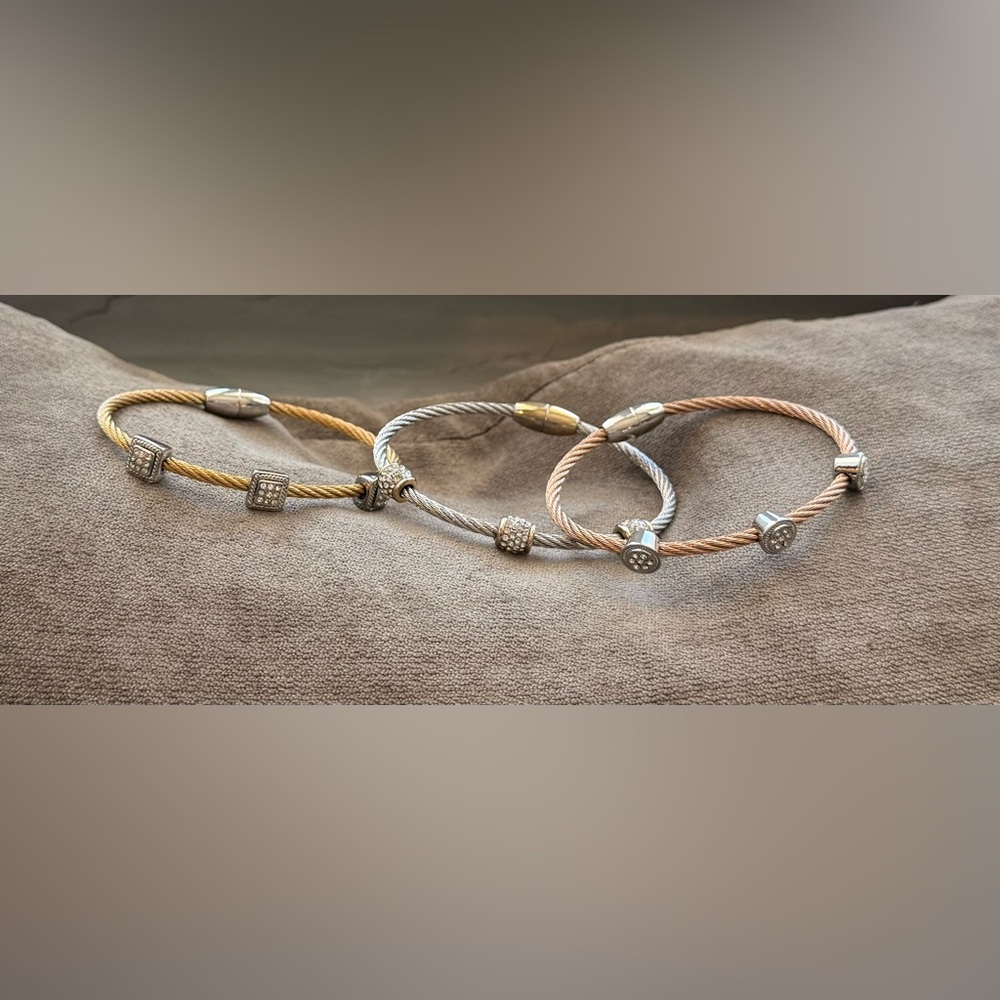 Elegant Gold and Silver Tone Cable Bracelet - Picture 4 of 6